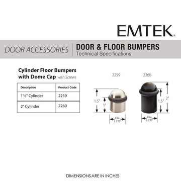 Emtek 2259 1 1/2" Floor Bumper with Dome Cap